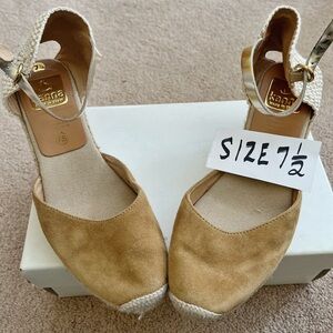 kanna Tan Suede Espadrille Wedge Sandals with Ankle Strap